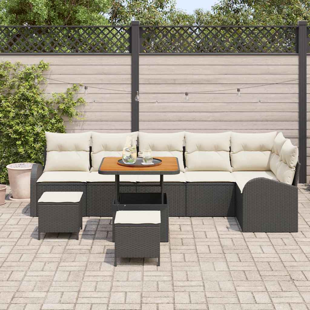 Conjunto de Sofá de Jardim 9 pcs Preto Rattan Sintético