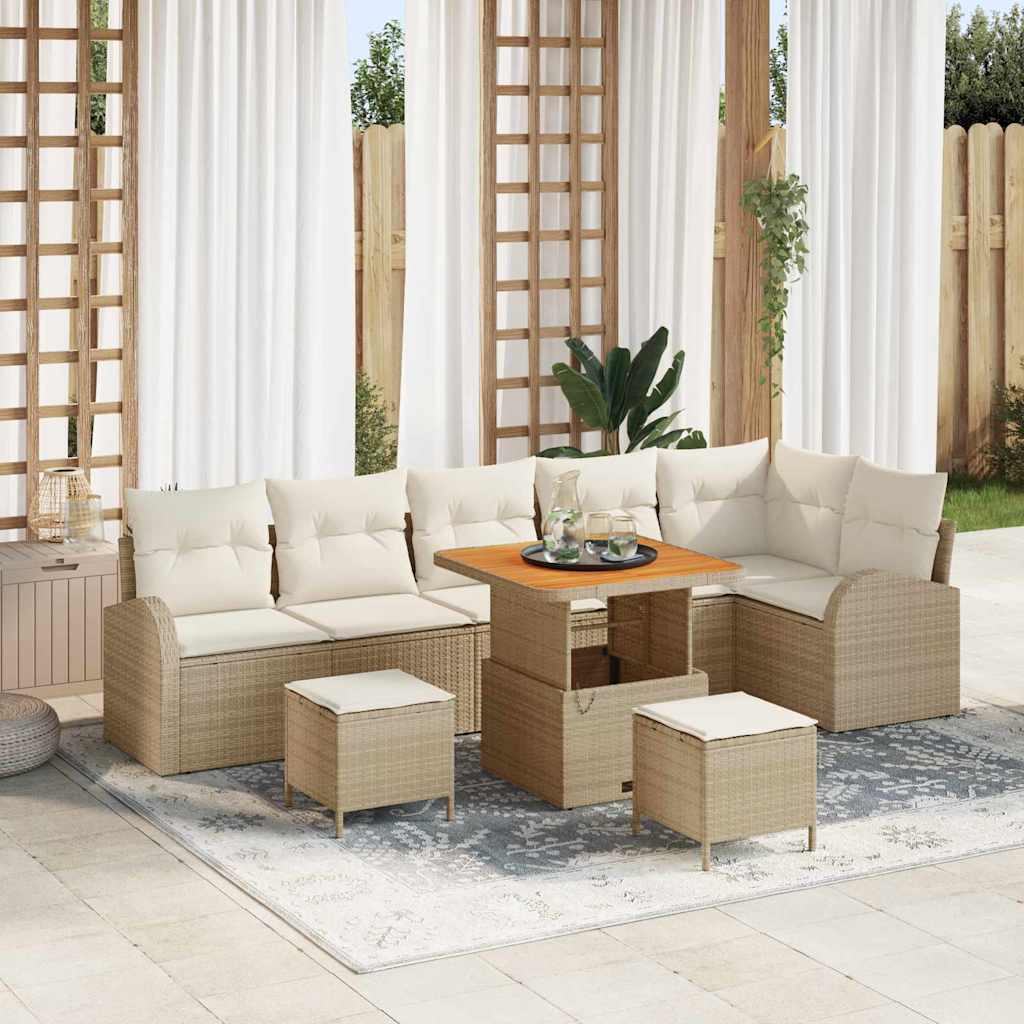 Conjunto de Sofá de Jardim 9 pcs Bege Rattan Sintético