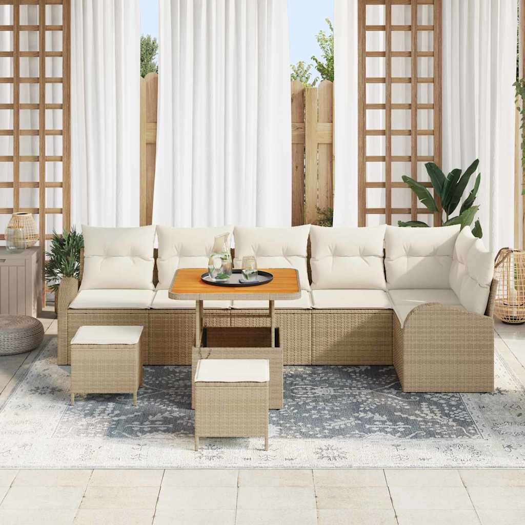 Conjunto de Sofá de Jardim 9 pcs Bege Rattan Sintético