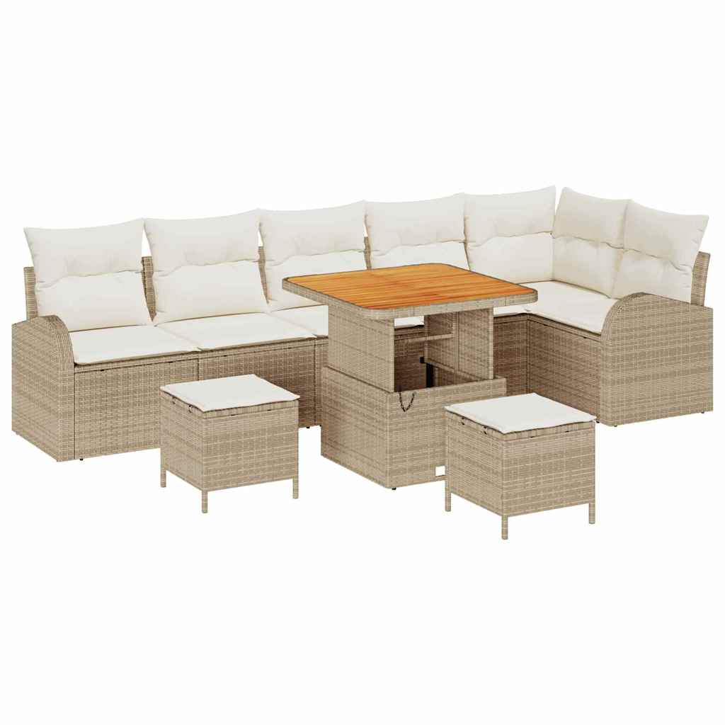 Conjunto de Sofá de Jardim 9 pcs Bege Rattan Sintético