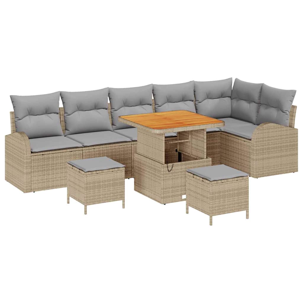 Conjunto de Sofá de Jardim 9 pcs Bege Rattan Sintético