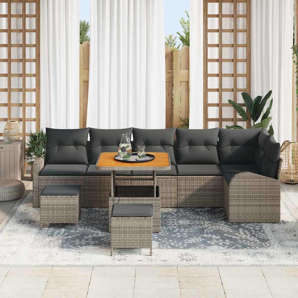 Conjunto de Sofá de Jardim 9 pcs Cinzeto Rattan Sintético