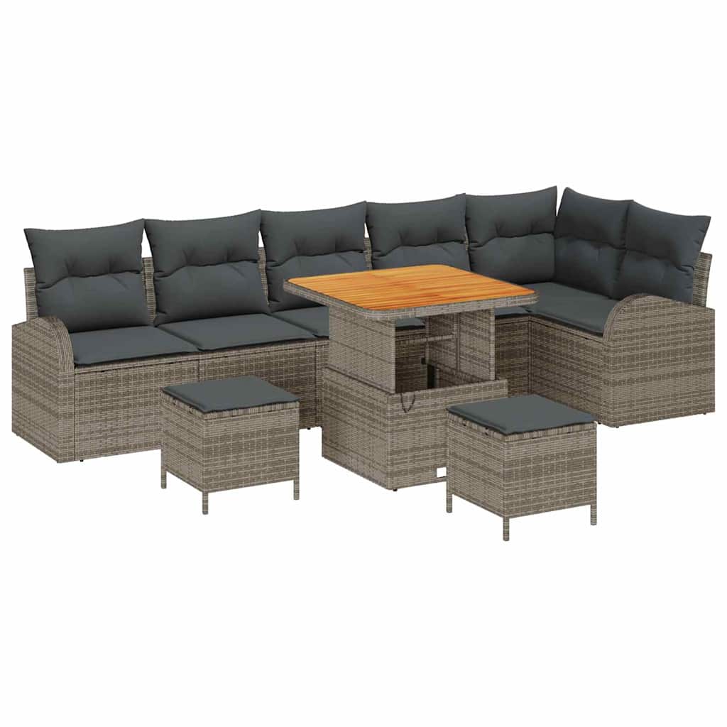 Conjunto de Sofá de Jardim 9 pcs Cinzeto Rattan Sintético