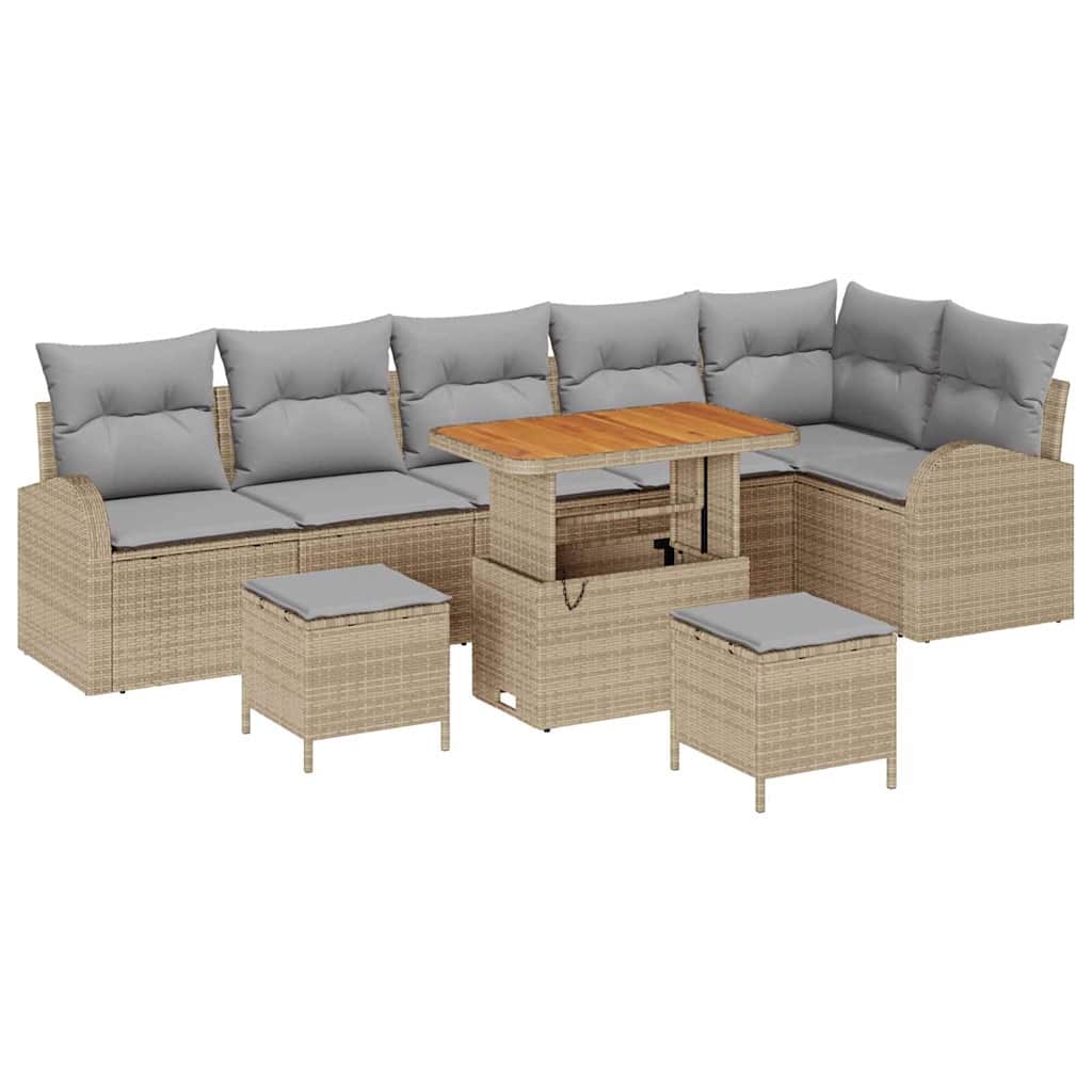 Conjunto de Sofá de Jardim 9 pcs Bege Rattan Sintético