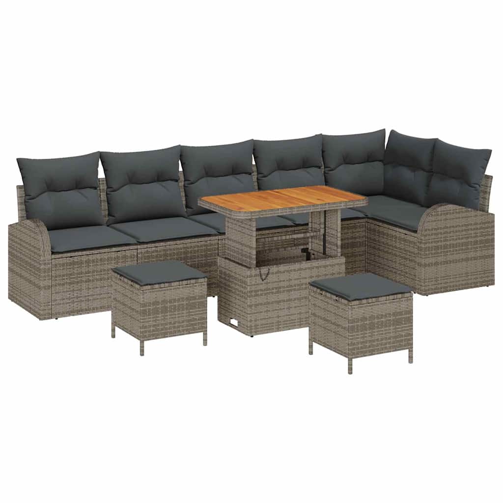 Conjunto de Sofá de Jardim 9 pcs Cinzeto Rattan Sintético
