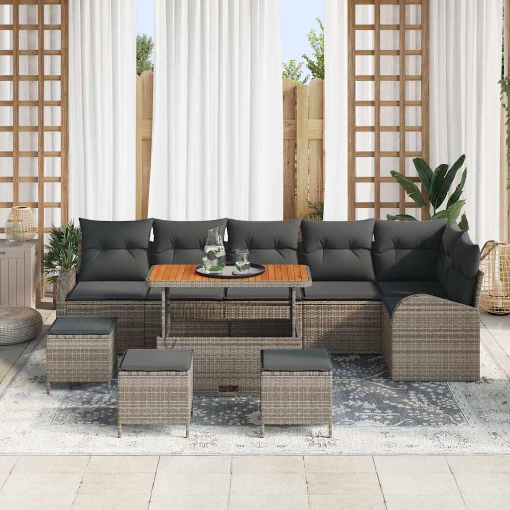 Conjunto de Sofá de Jardim 10 pcs Cinzeto Rattan Sintético
