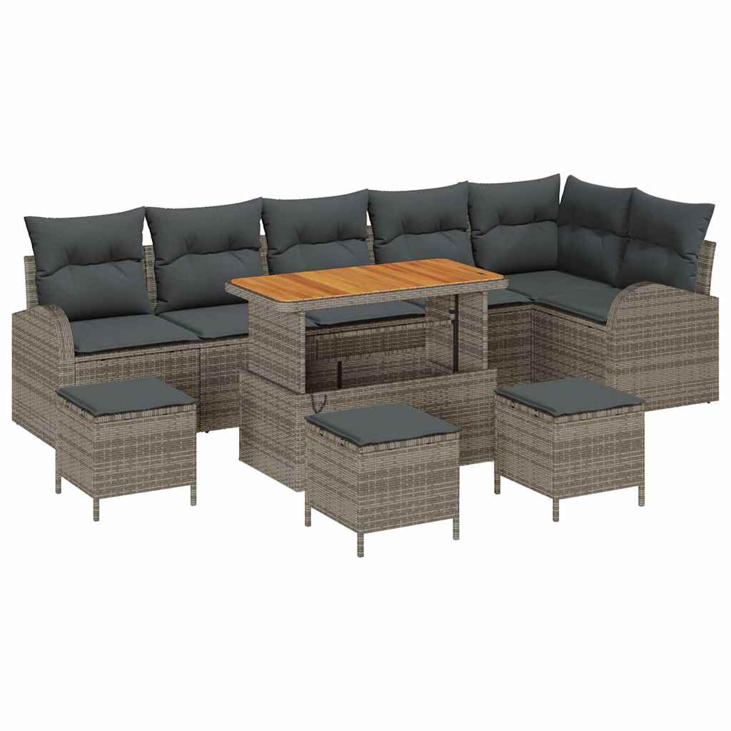 Conjunto de Sofá de Jardim 10 pcs Cinzeto Rattan Sintético