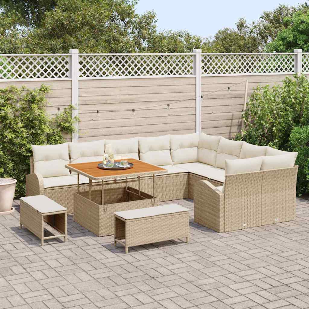 Conjunto de Sofá de Jardim 12 pcs Bege Rattan Sintético