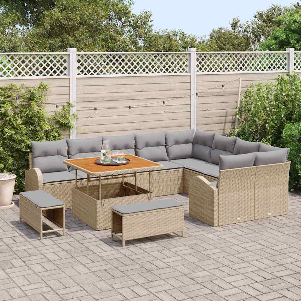 Conjunto de Sofá de Jardim 12 pcs Bege Rattan Sintético