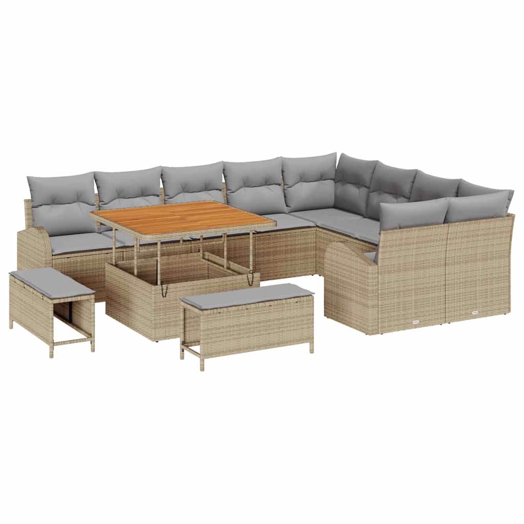 Conjunto de Sofá de Jardim 12 pcs Bege Rattan Sintético