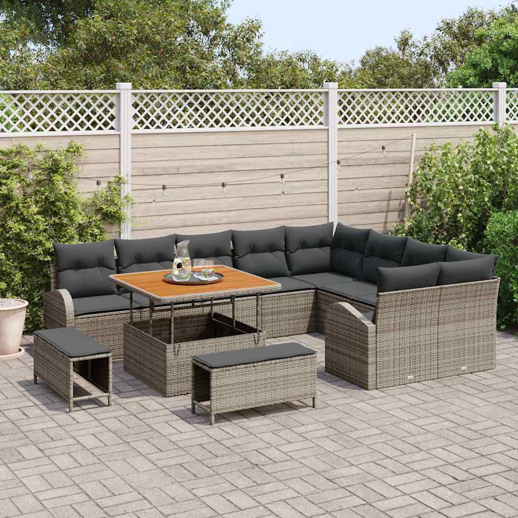 Conjunto de Sofá de Jardim 12 pcs Cinzeto Rattan Sintético