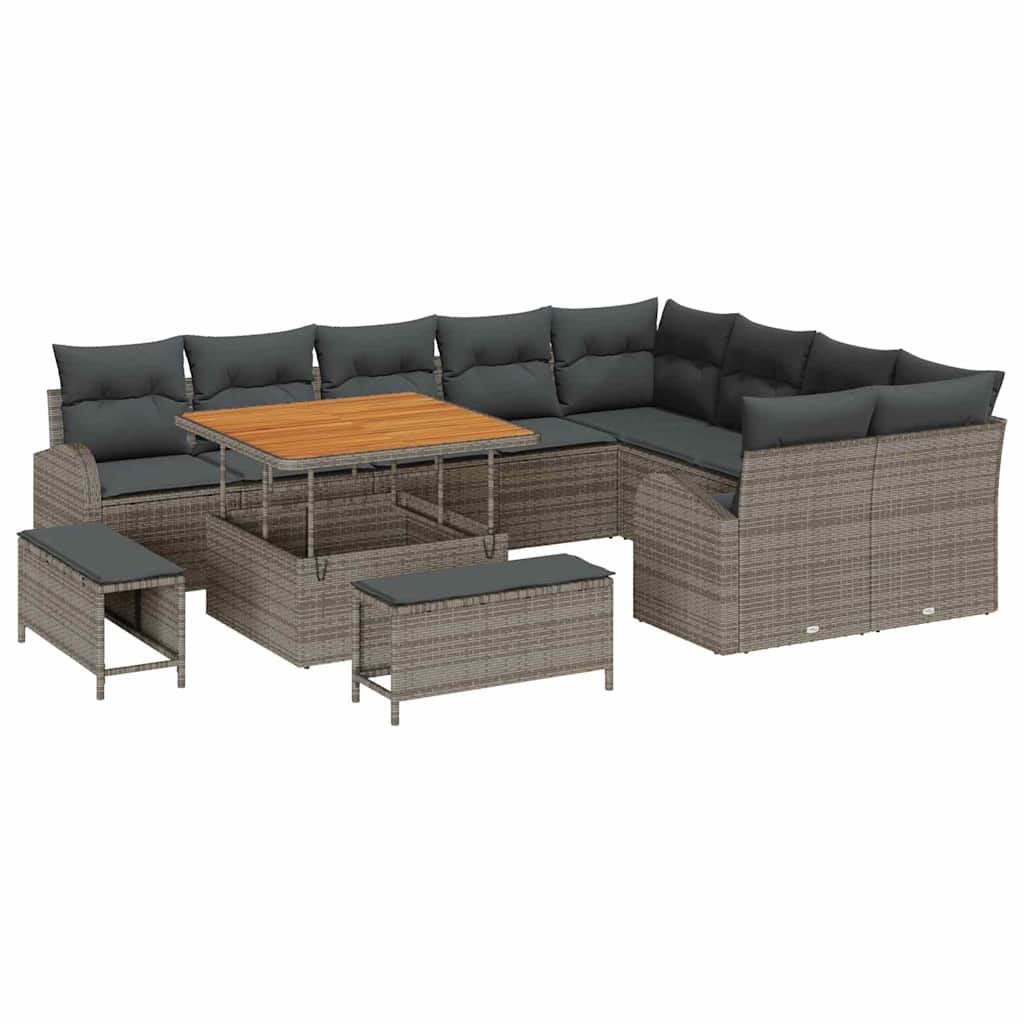 Conjunto de Sofá de Jardim 12 pcs Cinzeto Rattan Sintético