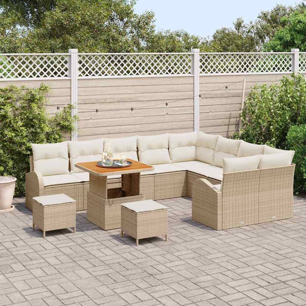 Conjunto de Sofá de Jardim 12 pcs Bege Rattan Sintético