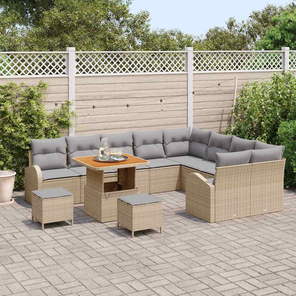 Conjunto de Sofá de Jardim 12 pcs Bege Rattan Sintético