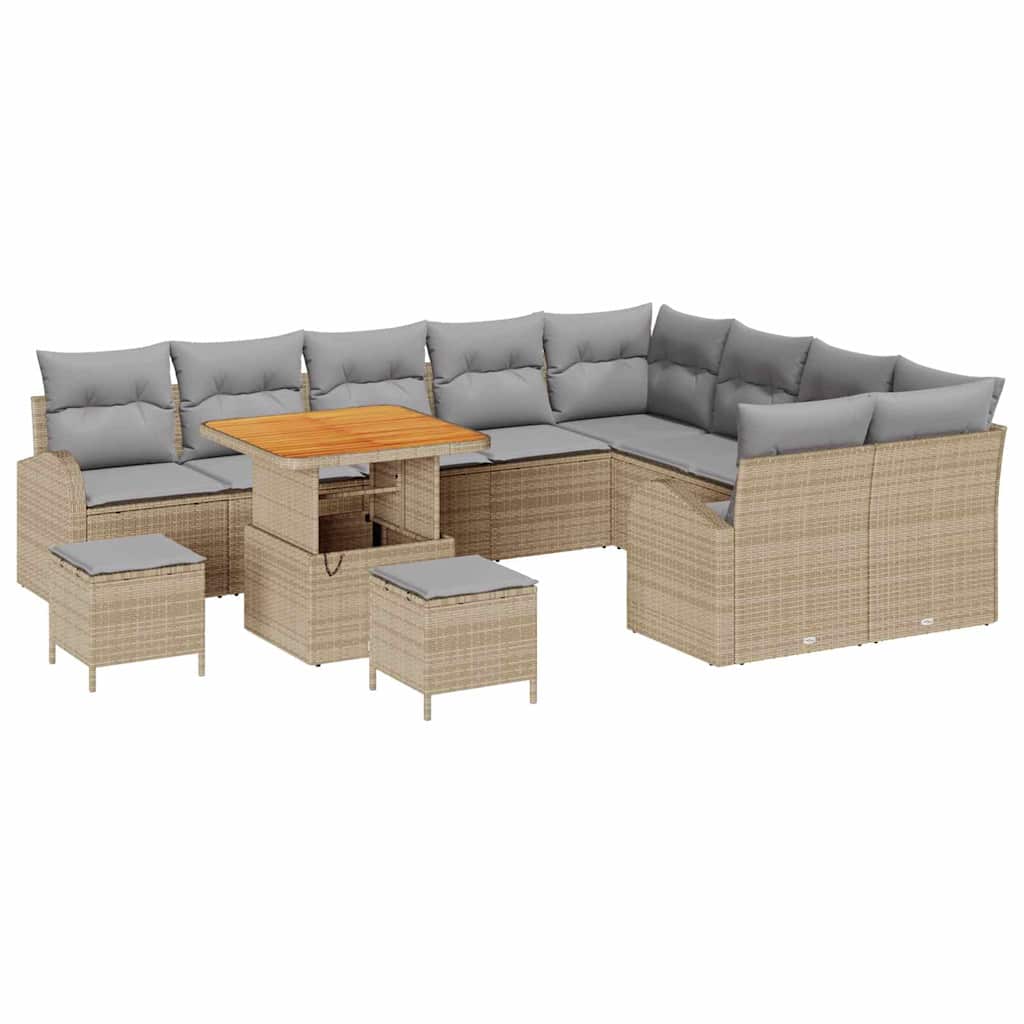 Conjunto de Sofá de Jardim 12 pcs Bege Rattan Sintético