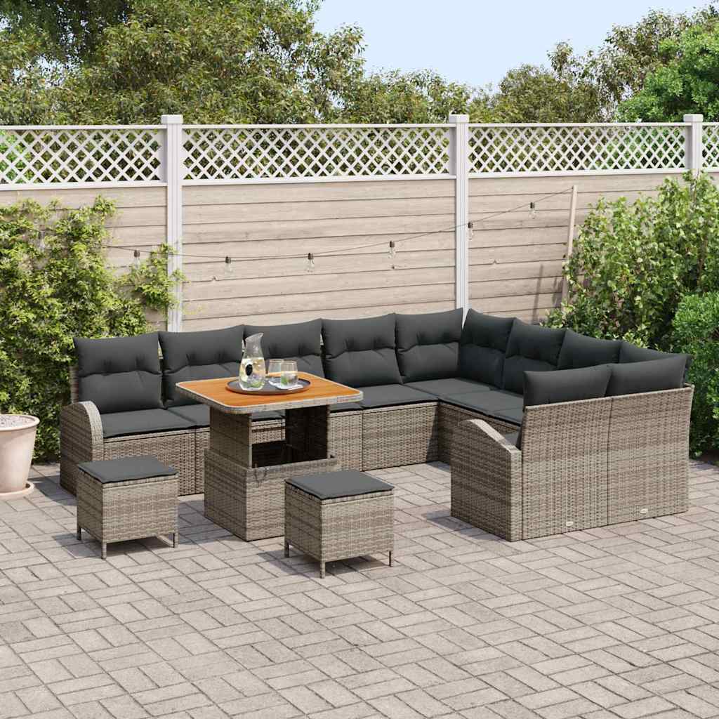 Conjunto de Sofá de Jardim 12 pcs Cinzeto Rattan Sintético