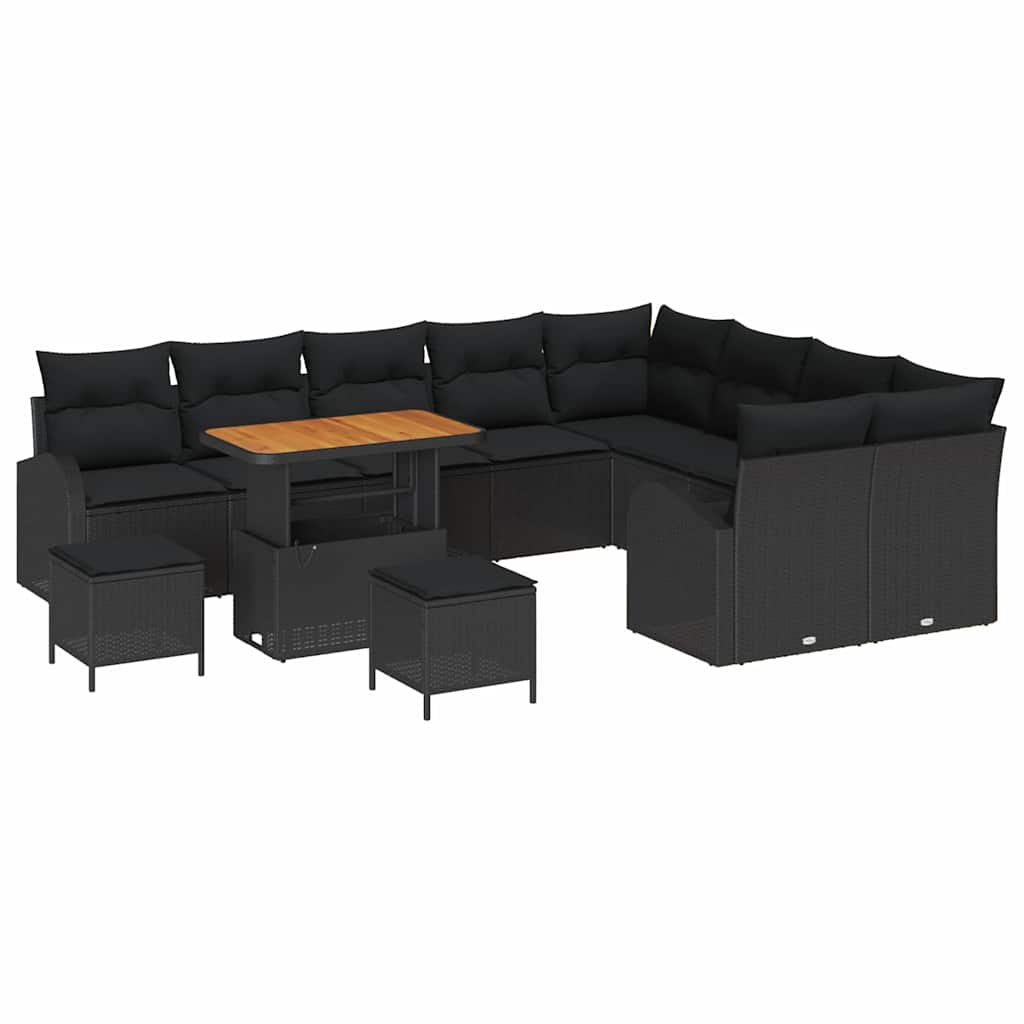 Conjunto de Sofá de Jardim 12 pcs Preto Rattan Sintético