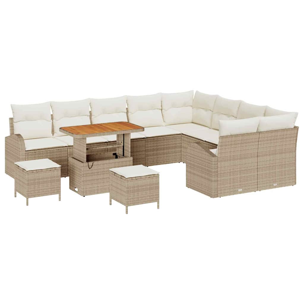 Conjunto de Sofá de Jardim 12 pcs Bege Rattan Sintético