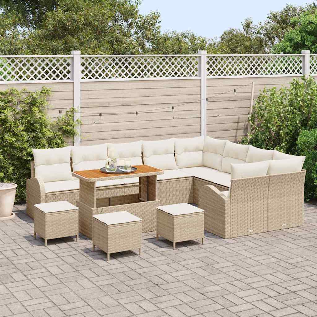 Conjunto de Sofá de Jardim 13 pcs Bege Rattan Sintético