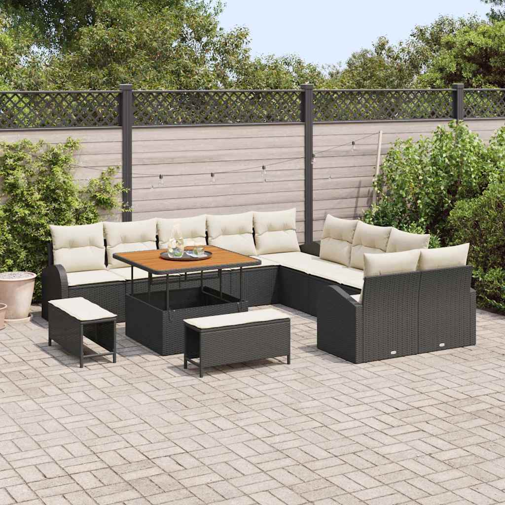 Conjunto de Sofá de Jardim 13 pcs Preto Rattan Sintético