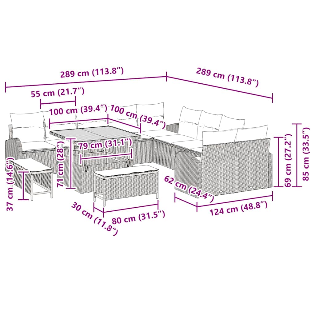 Conjunto de Sofá de Jardim 13 pcs Bege Rattan Sintético