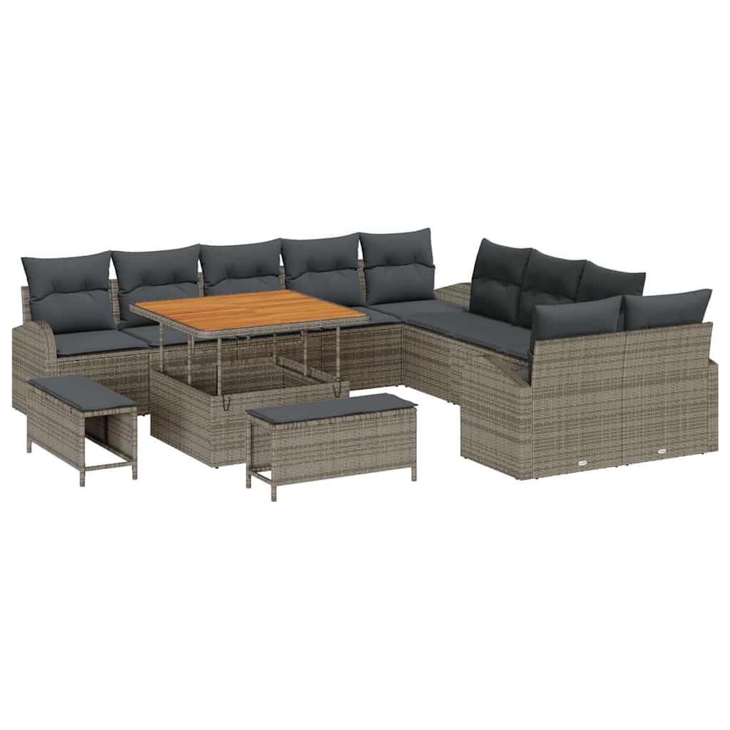 Conjunto de Sofá de Jardim 13 pcs Cinzeto Rattan Sintético
