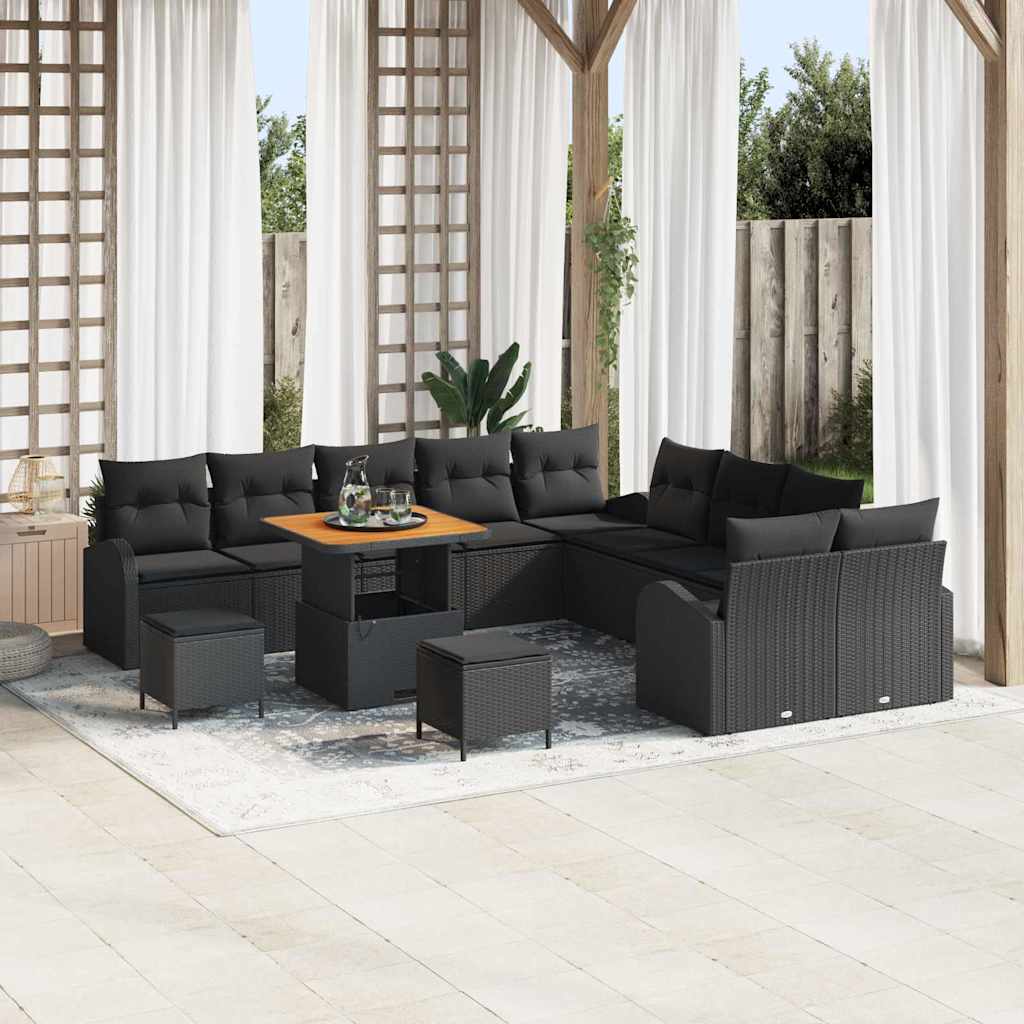 Conjunto de Sofá de Jardim 13 pcs Preto Rattan Sintético