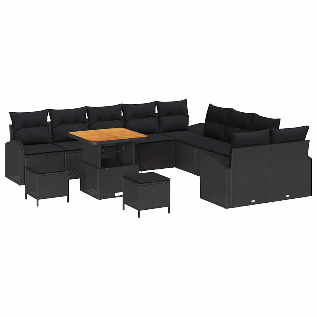 Conjunto de Sofá de Jardim 13 pcs Preto Rattan Sintético