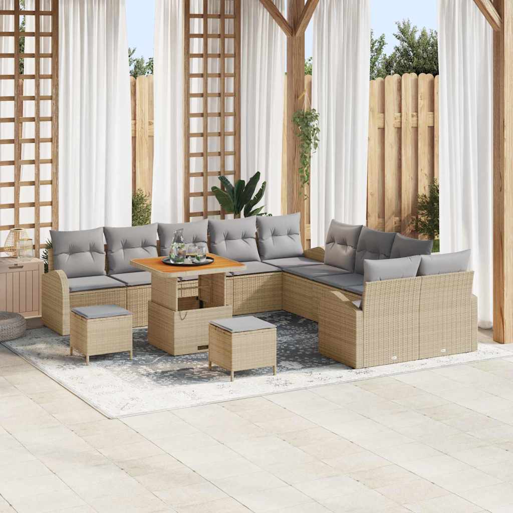 Conjunto de Sofá de Jardim 13 pcs Bege Rattan Sintético