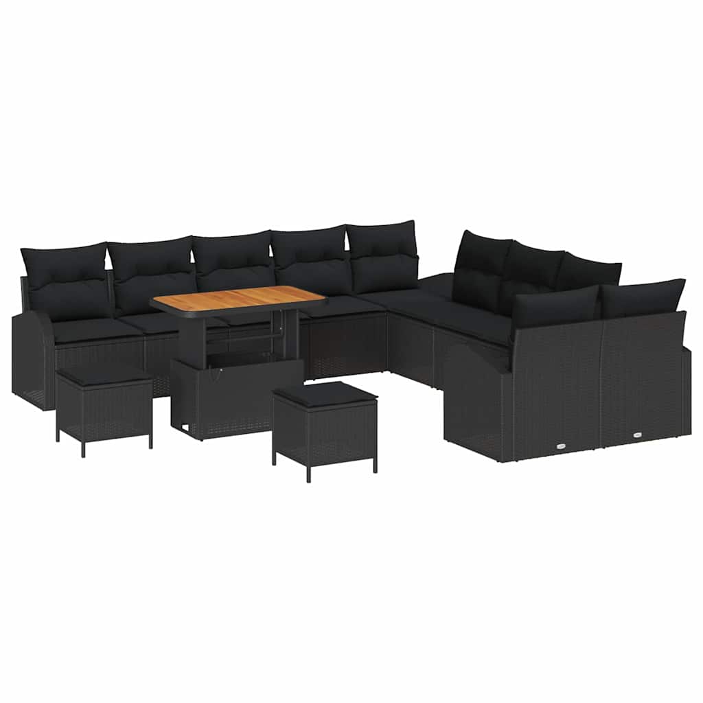 Conjunto de Sofá de Jardim 13 pcs Preto Rattan Sintético