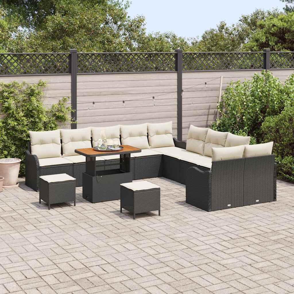 Conjunto de Sofá de Jardim 13 pcs Preto Rattan Sintético