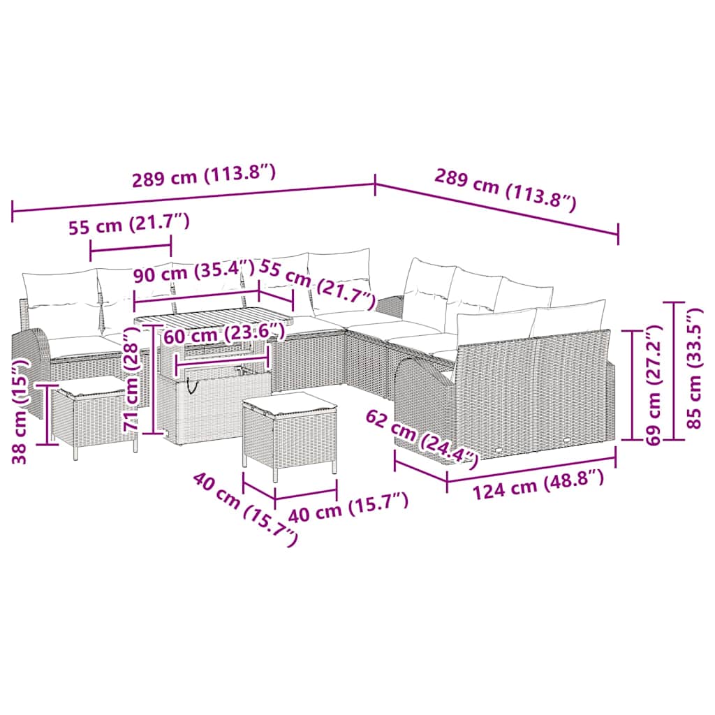 Conjunto de Sofá de Jardim 13 pcs Bege Rattan Sintético