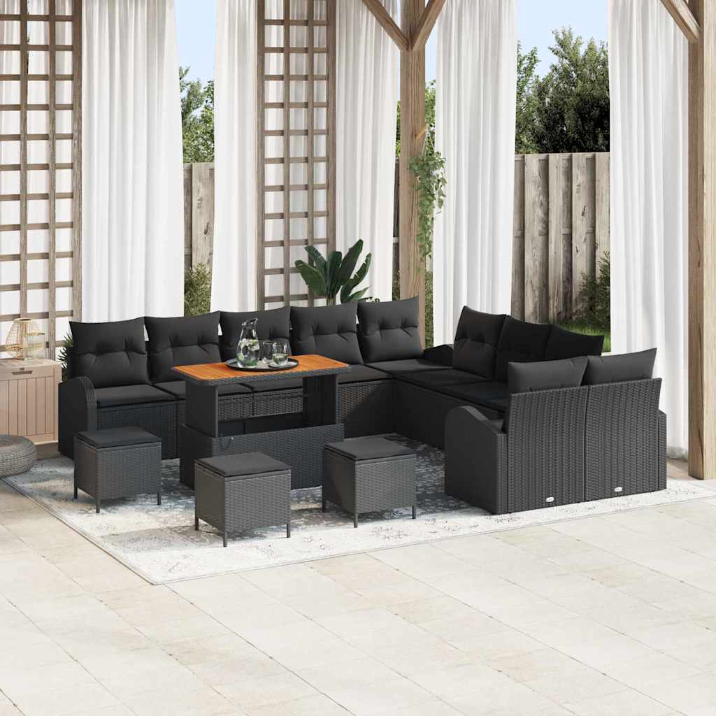 Conjunto de Sofá de Jardim 14 pcs Preto Rattan Sintético