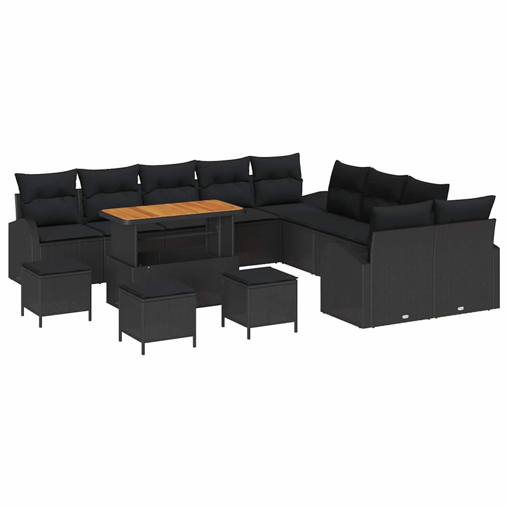 Conjunto de Sofá de Jardim 14 pcs Preto Rattan Sintético