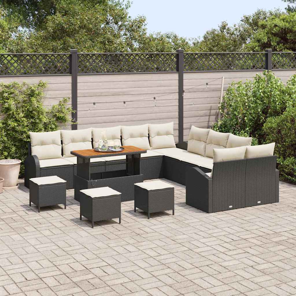 Conjunto de Sofá de Jardim 14 pcs Preto Rattan Sintético