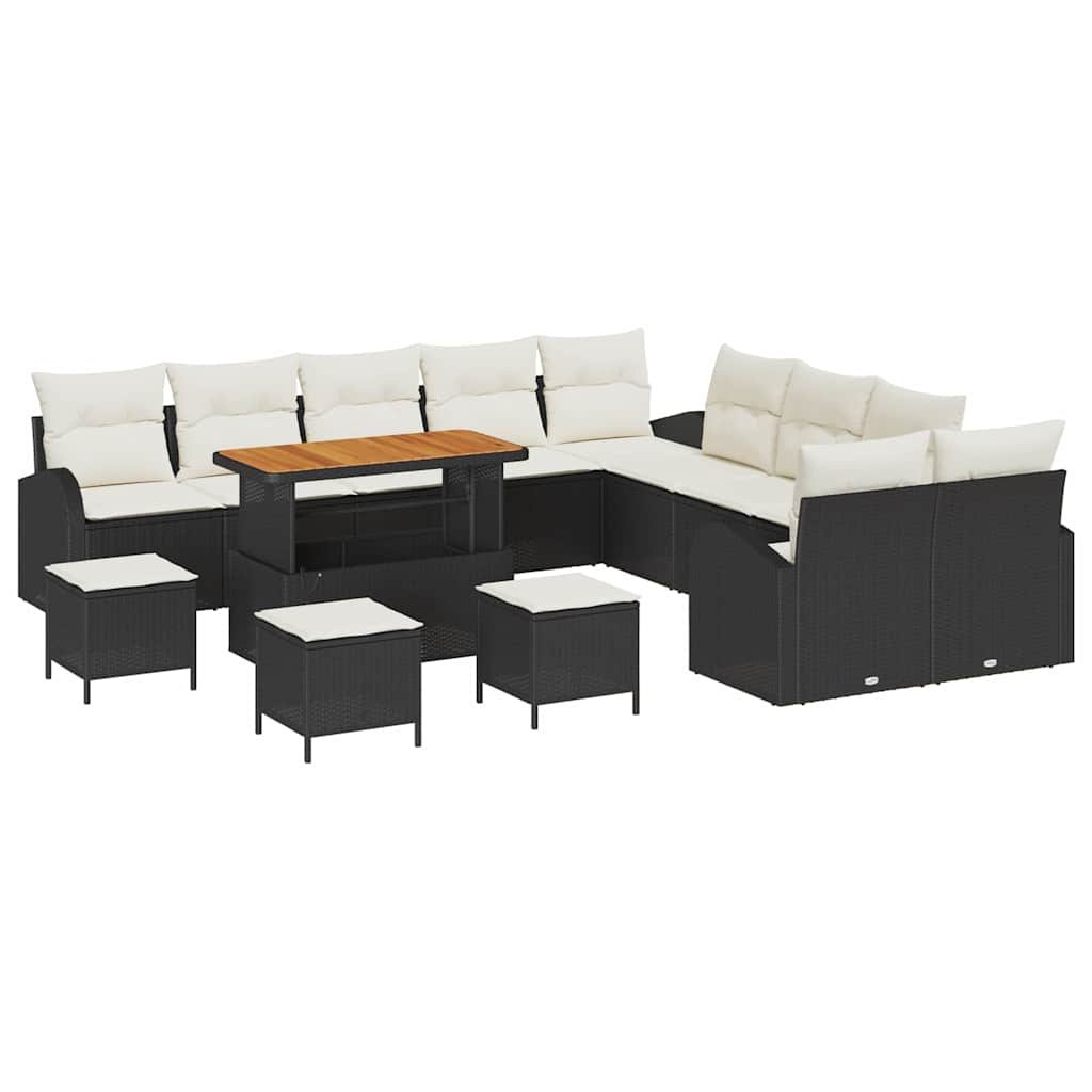Conjunto de Sofá de Jardim 14 pcs Preto Rattan Sintético