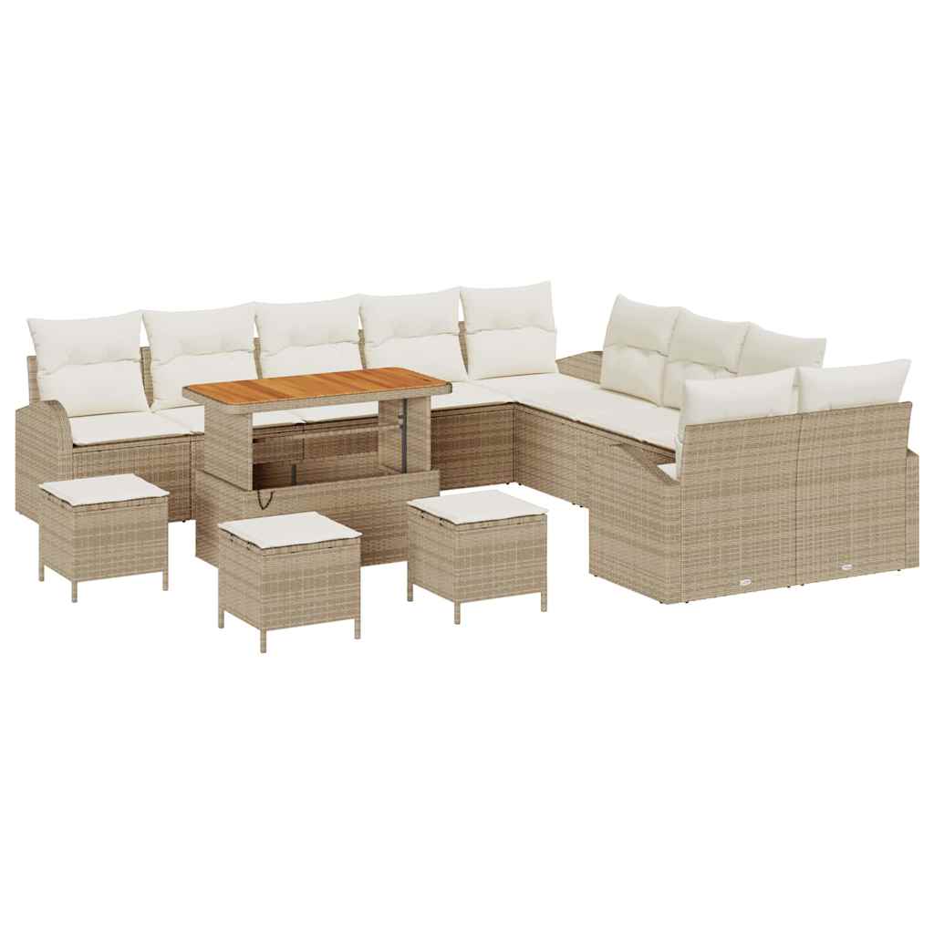Conjunto de Sofá de Jardim 14 pcs Bege Rattan Sintético