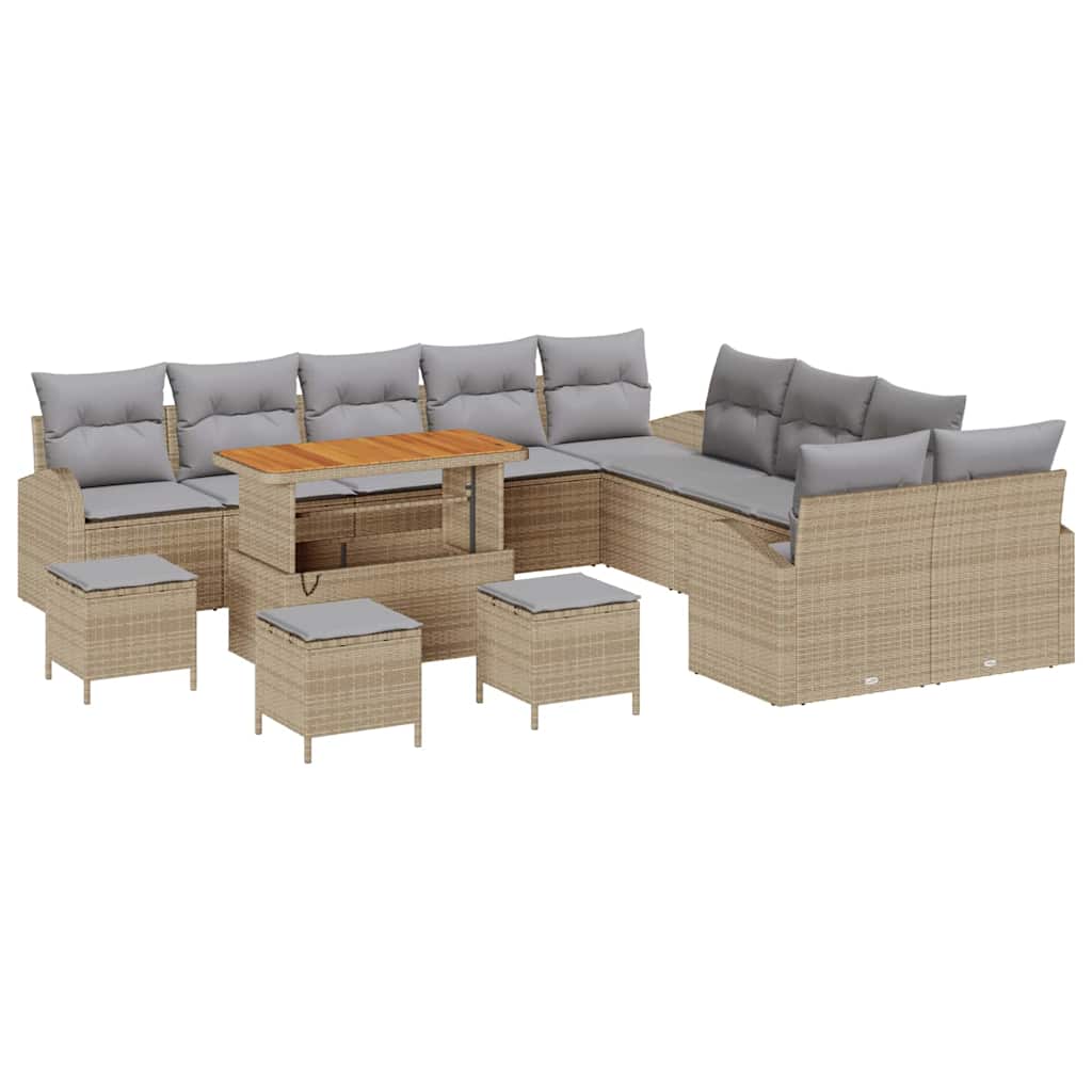 Conjunto de Sofá de Jardim 14 pcs Bege Rattan Sintético