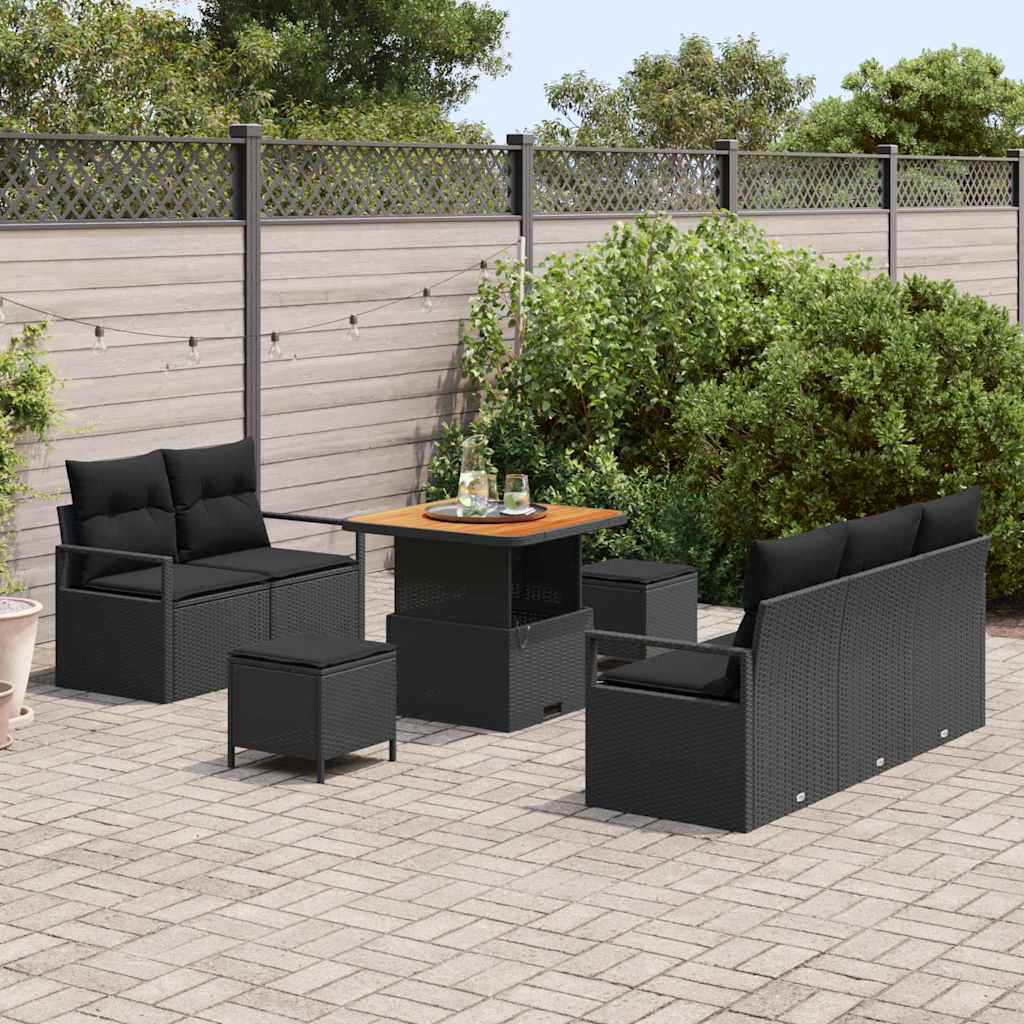 Conjunto de Sofá de Jardim 8 pcs Preto Rattan Sintético