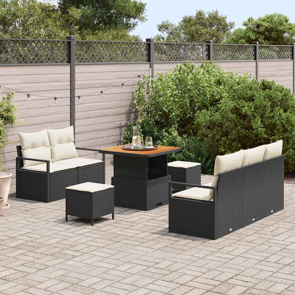 Conjunto de Sofá de Jardim 8 pcs Preto Rattan Sintético