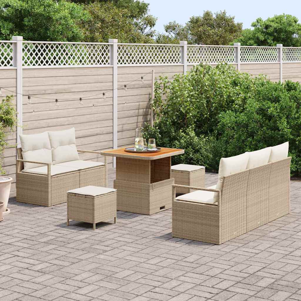 Conjunto de Sofá de Jardim 8 pcs Bege Rattan Sintético