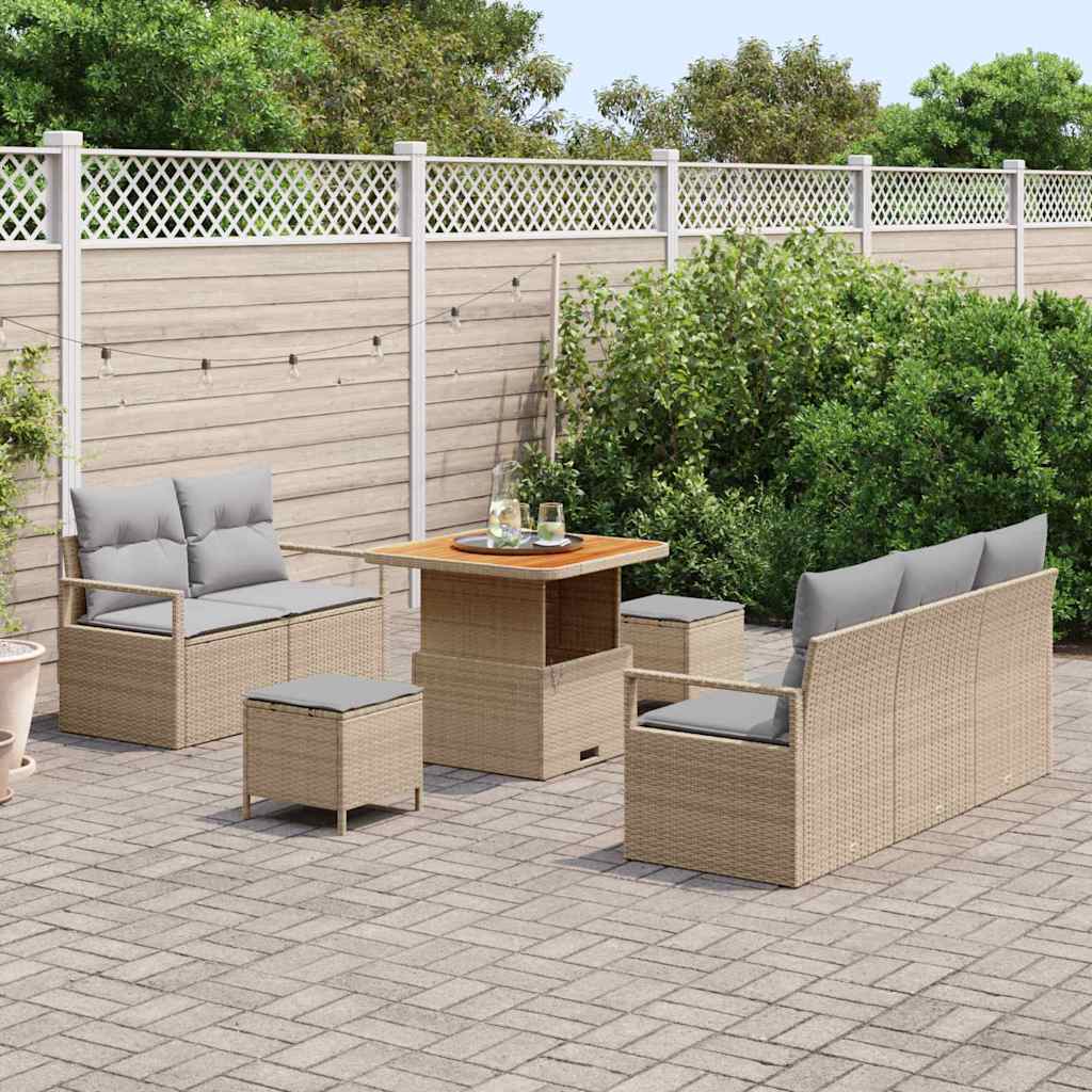 Conjunto de Sofá de Jardim 8 pcs Bege Rattan Sintético