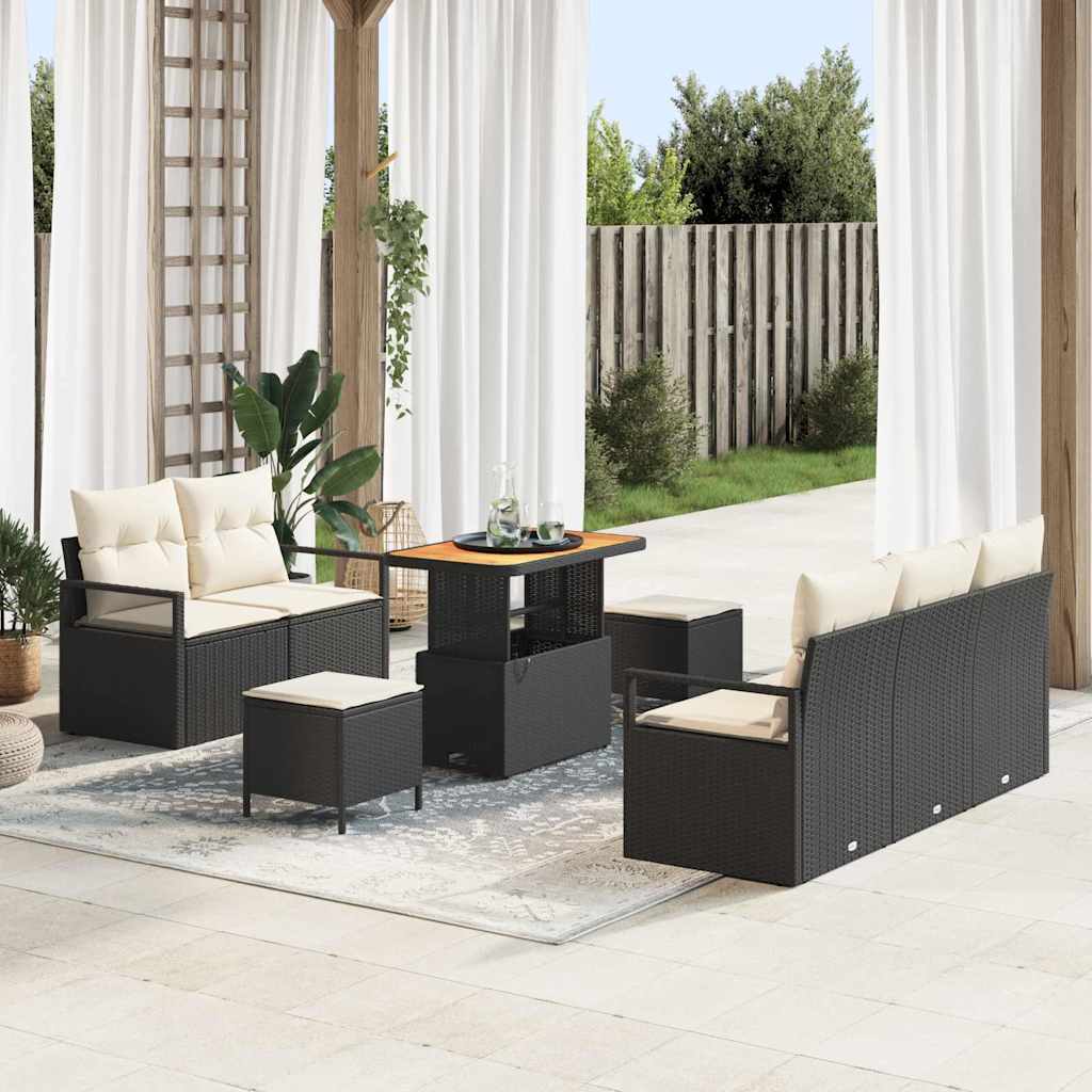 Conjunto de Sofá de Jardim 8 pcs Preto Rattan Sintético