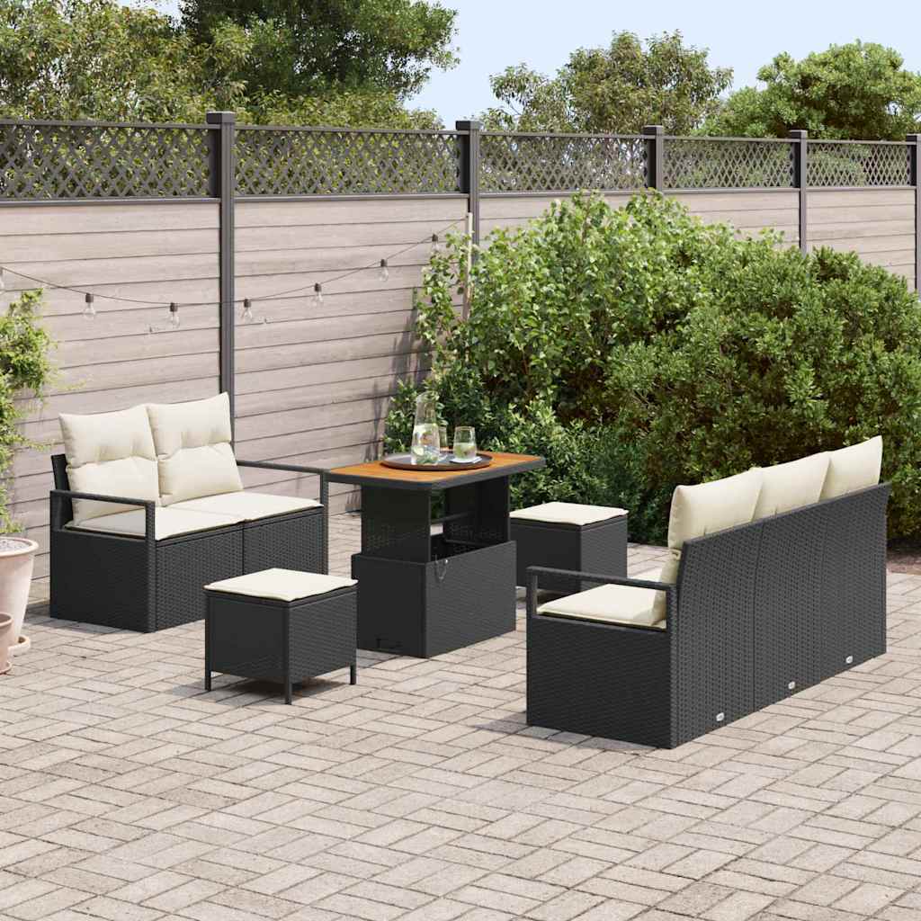 Conjunto de Sofá de Jardim 8 pcs Preto Rattan Sintético