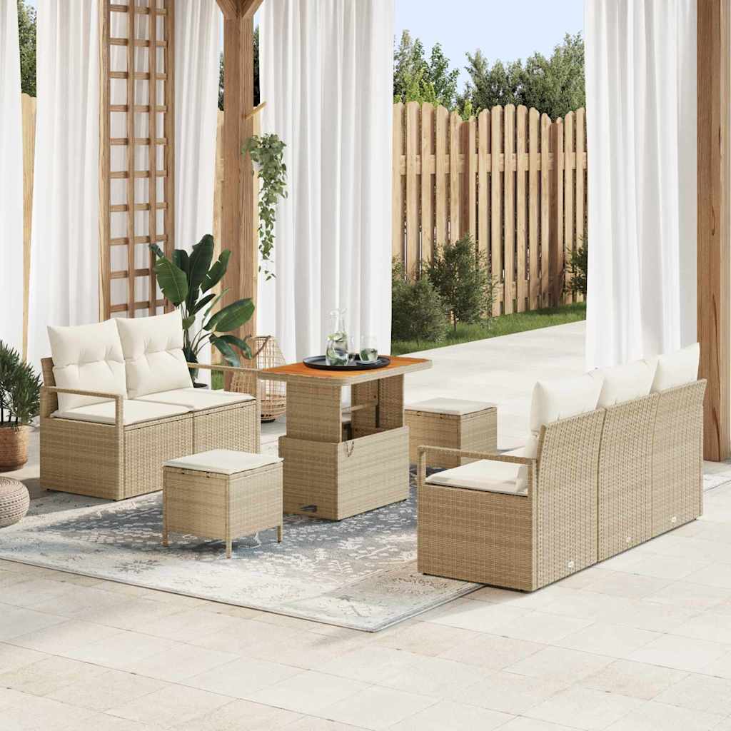 Conjunto de Sofá de Jardim 8 pcs Bege Rattan Sintético