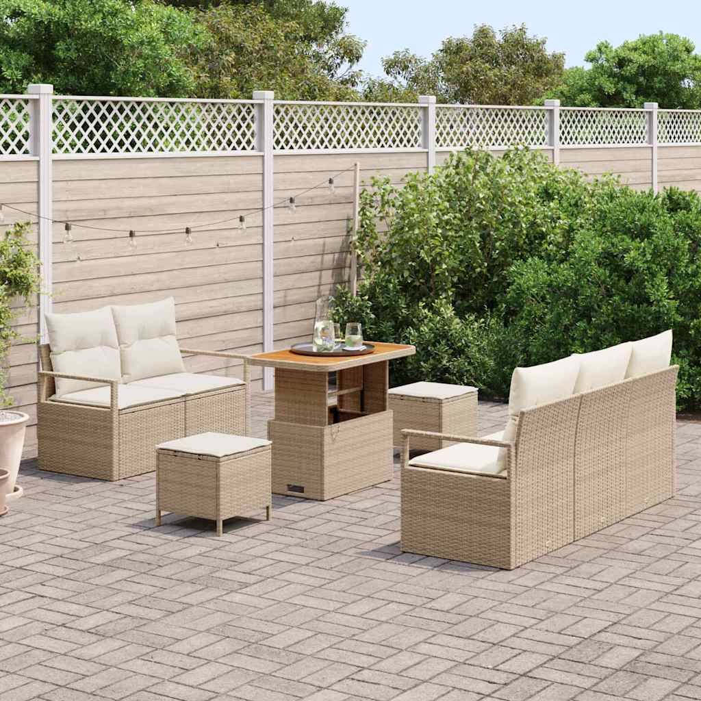 Conjunto de Sofá de Jardim 8 pcs Bege Rattan Sintético