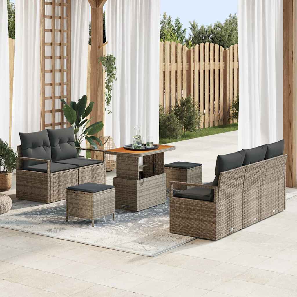 Conjunto de Sofá de Jardim 8 pcs Cinzeto Rattan Sintético