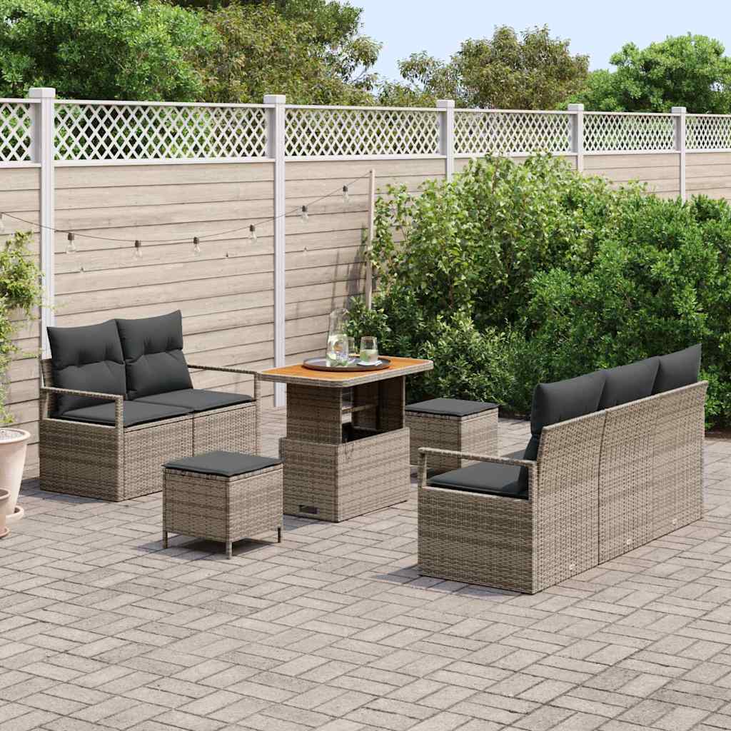 Conjunto de Sofá de Jardim 8 pcs Cinzeto Rattan Sintético
