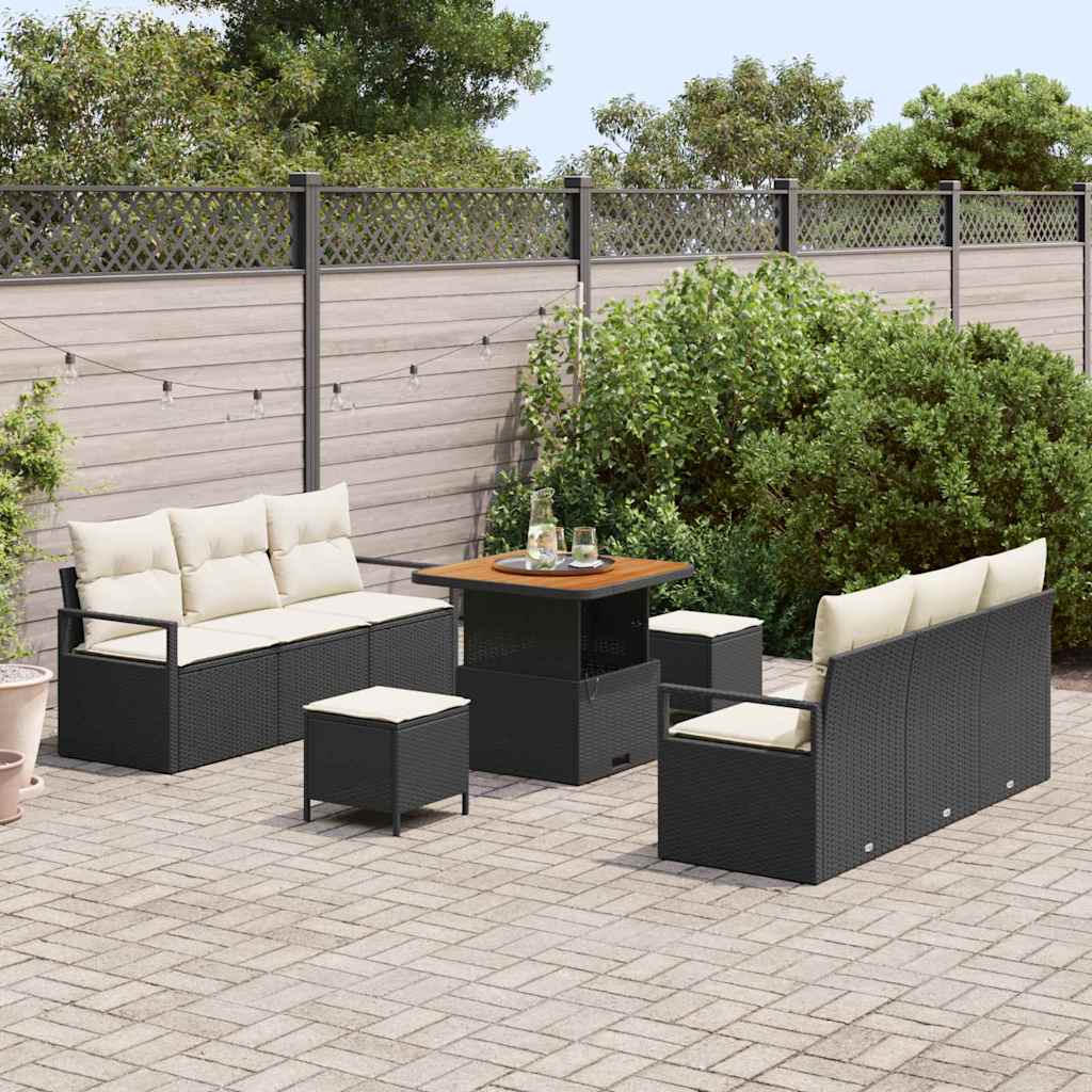 Conjunto de Sofá de Jardim 9 pcs Preto Rattan Sintético