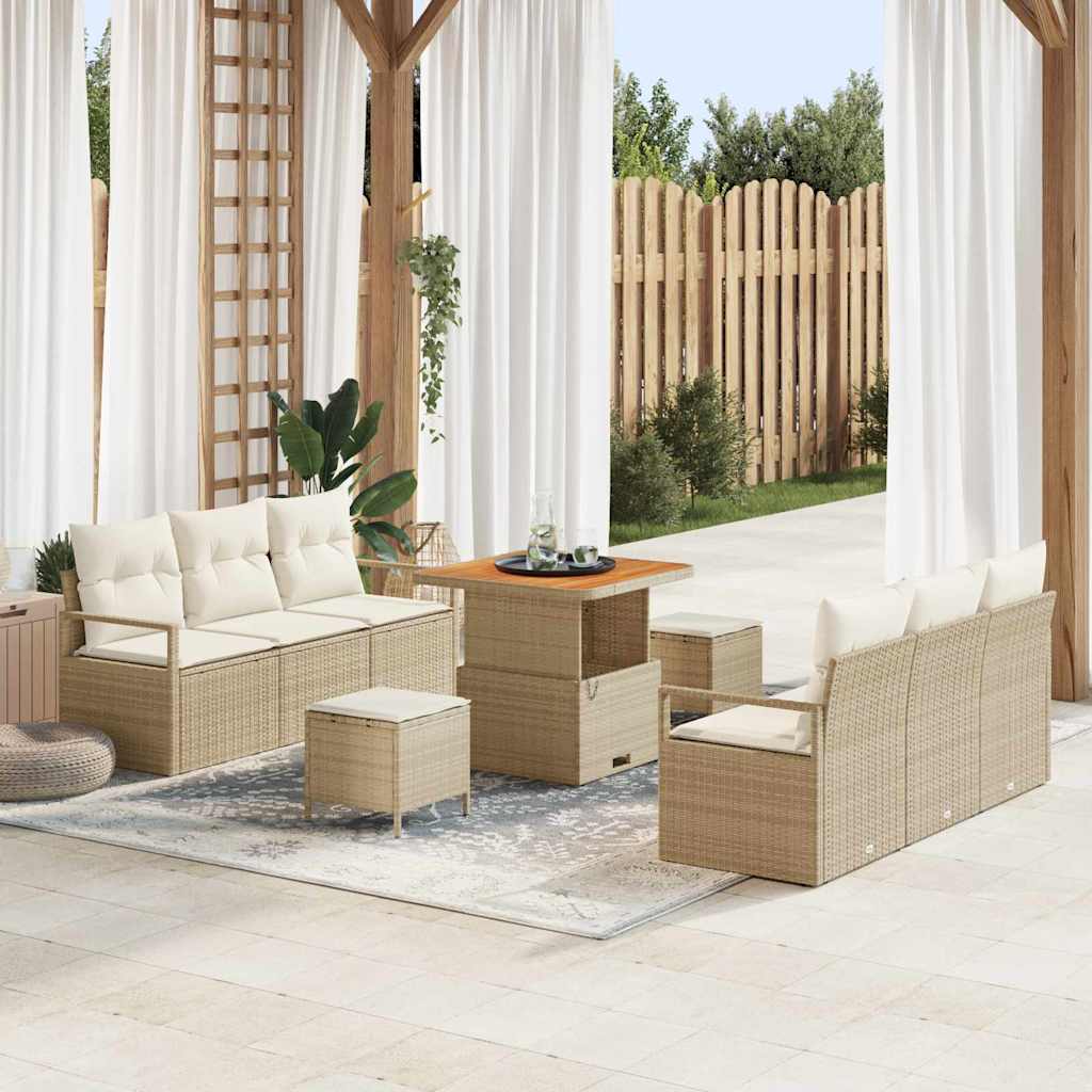 Conjunto de Sofá de Jardim 9 pcs Bege Rattan Sintético